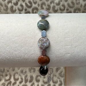 Fancy & Black Jasper Natural Crystal Gemstone Stretch Bracelet